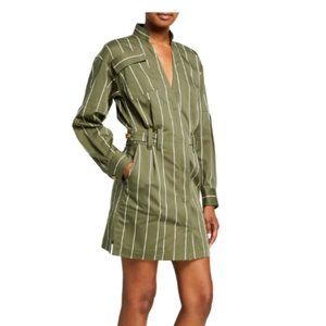 Derek Lam Striped Sateen Utility Wrap Shift Dress
